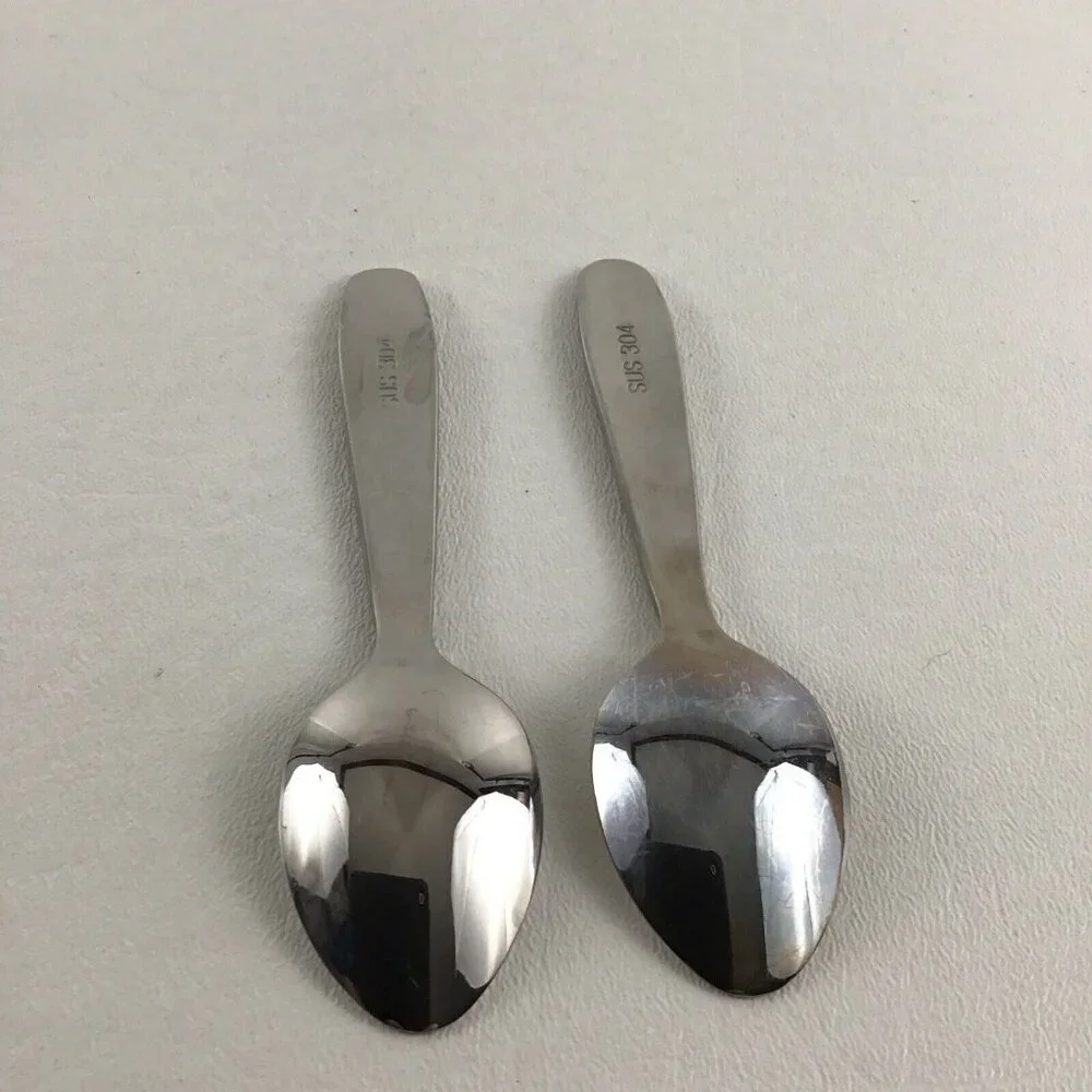 2 Baby Toddler Child Feeding Spoon Set Giraffe Silver Pair Lot - Picture 6 of 7